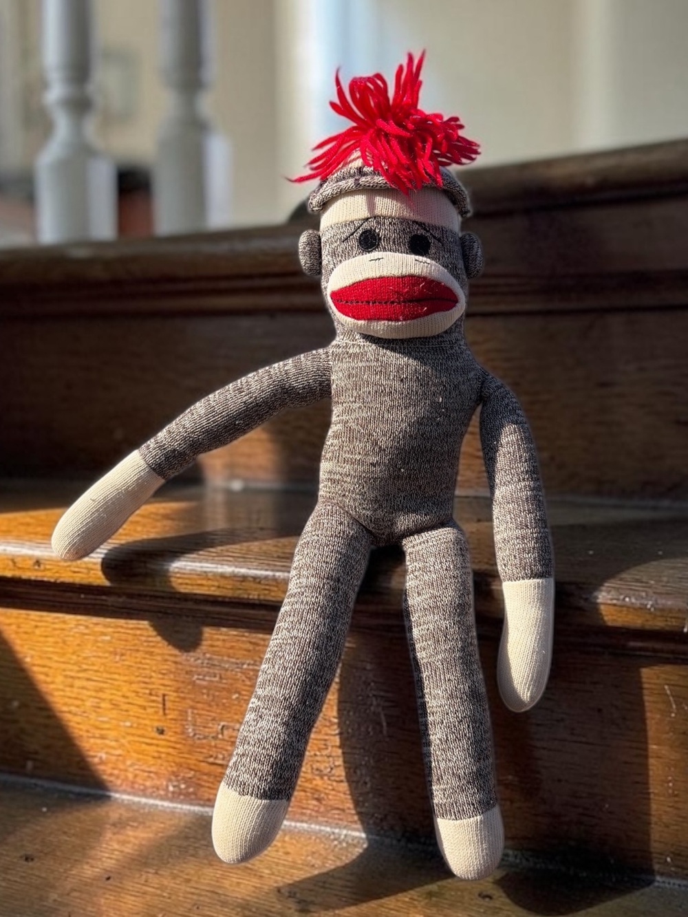 CLASSIC HANDMADE SOCK MONKEY PLUSH – VINTAGE-STYLE RED HEEL DOLL, ~20”